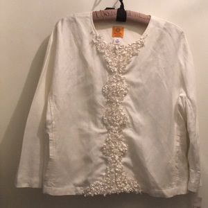 RUBY RD | RUFFLE FRONT LINEN CROP JACKET